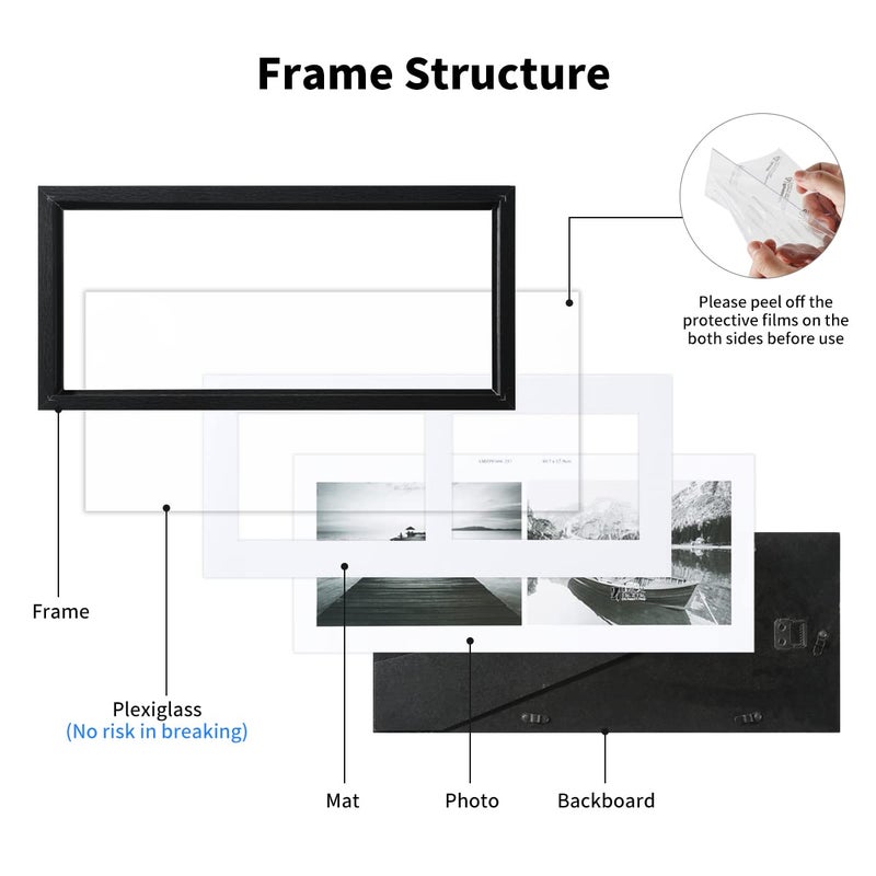UMICAL Picture Frame Photo Collage Frame Black Wooden Wall Frame (5x7 Matted - 2 Opening) - Image 5